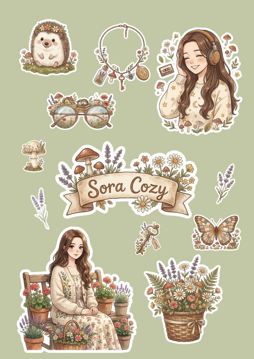 110 Stickers Digitais Cottagecore – Pack Cozy para Planners e Journaling