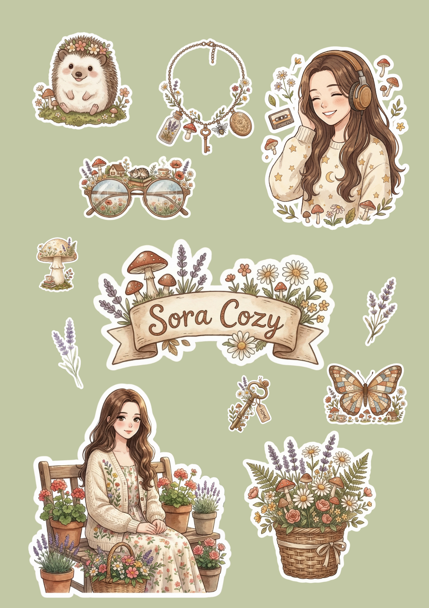 110 Stickers Digitais Cottagecore – Pack Cozy para Planners e Journaling