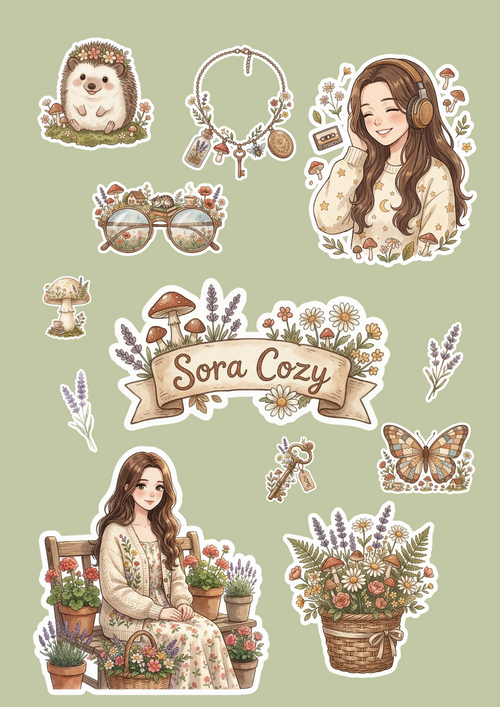 110 Stickers Digitais Cottagecore – Pack Cozy para Planners e Journaling