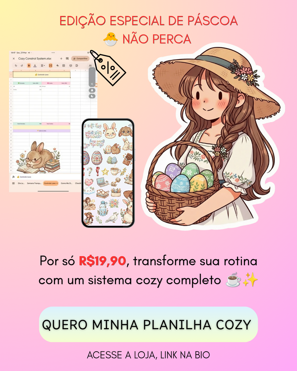 Kit Páscoa! Planilha Cozy + 45 Sticker Digitais ✨