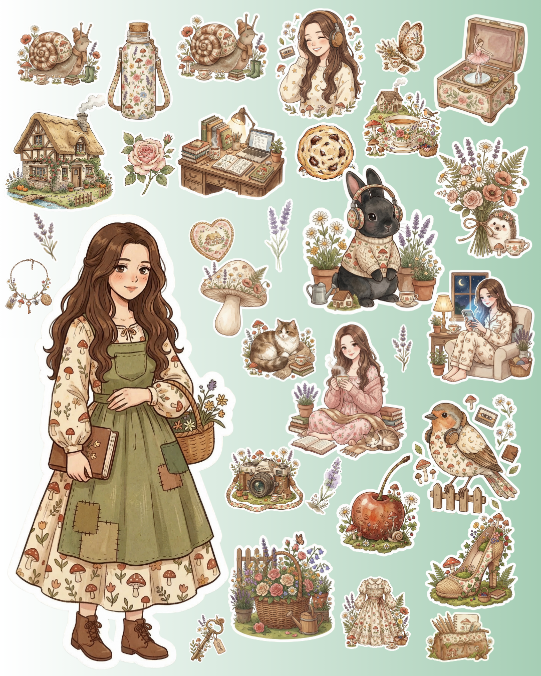 110 Stickers Digitais Cottagecore – Pack Cozy para Planners e Journaling